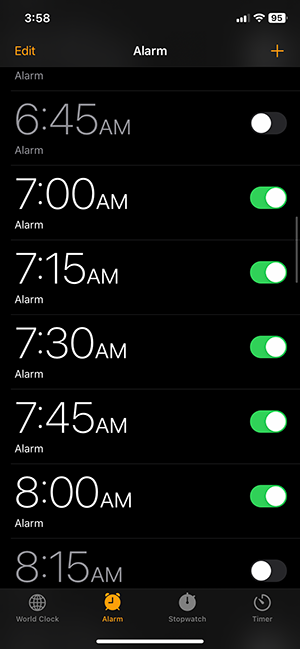 Picture of my alarms to wake up in the morning.