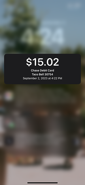Image of my TacoBell Apple Pay charge.
